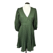 by TiMo Women's Dress Small Green Wrap Plisse Floral Ditsy Pleated Knee Length