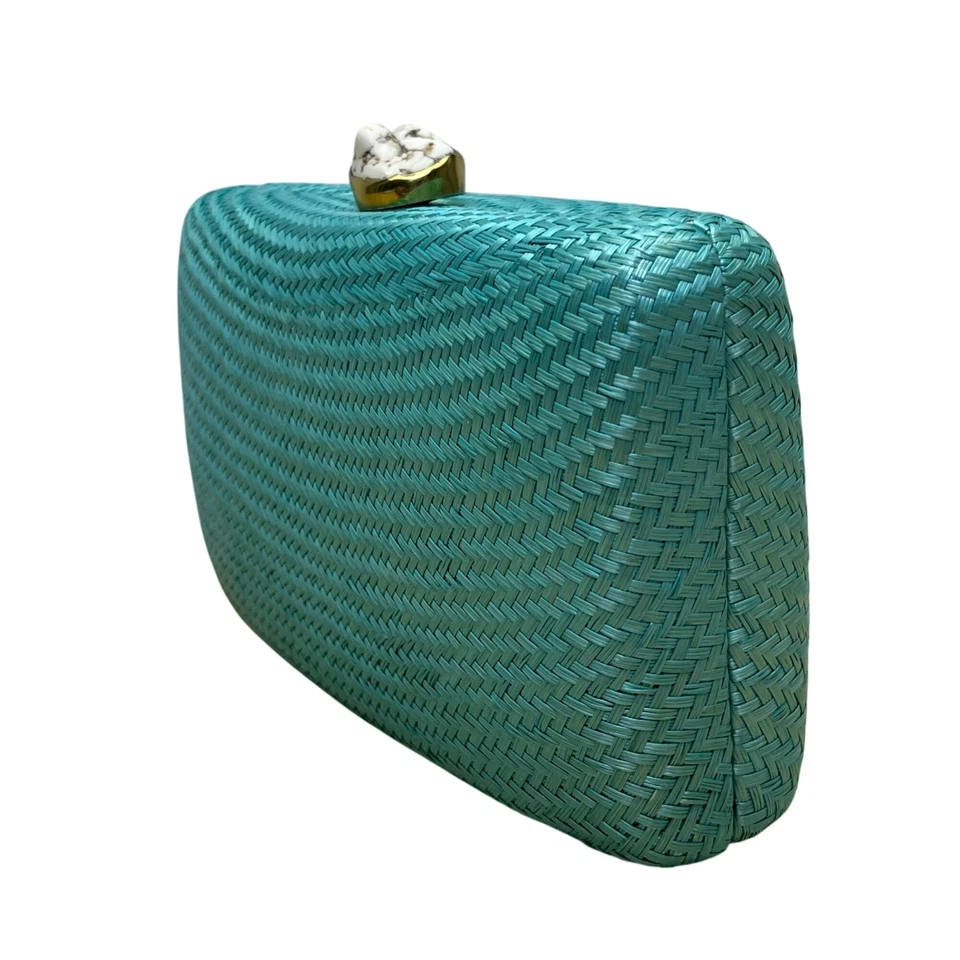 Bolso sin asas Kayu para mujer tejido turquesa con cierre de cierre de cadena y correa talla S Foto 3 de 4
