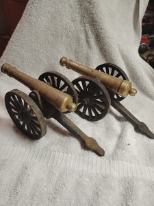 2 Vintage Cast Iron Base Cannons 8" Total Length