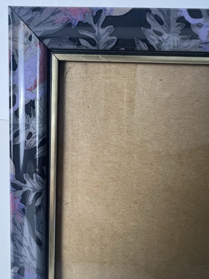 5x7 Vintage Blue Purple Floral Gold Border Plastic Antique Picture Photo Frame - Image 4 of 4