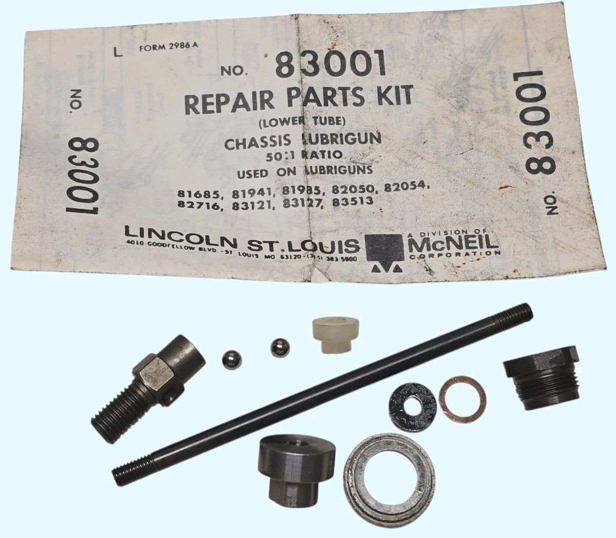 Lincoln Lubrigun Grease Gun Repair Parts # 83001, For 82050 82054