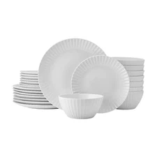 Fluted Grace 24 Piece Porcelain Plate and Bowl Dinnerware Set, Service for 8,...