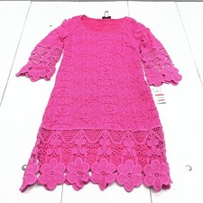 Alfani Dress Womens XS Pink Crochet Floral Bell Sleeve Shift Party Cocktail