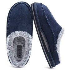 Mens Clog Slippers with Arch Support Suede Faux Fur Memory Foam Warm 11 Blue