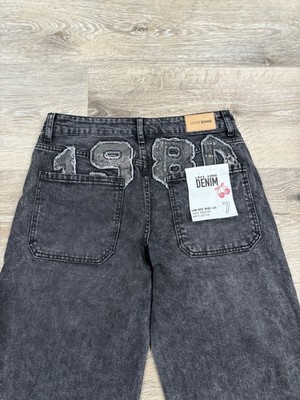 Love Soho Women's Jeans Sz 7 Black Wash WideLeg Y2K 1980 Graphic