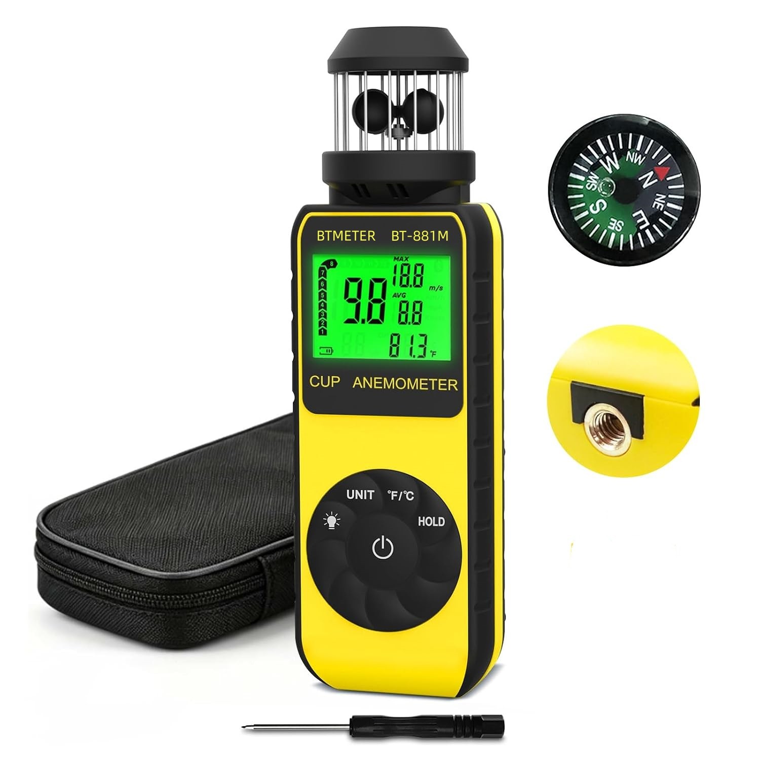 93Mph Digital Wind Cup Anemometer HVAC Handheld Wind Speed Meter Air Flow Meter
