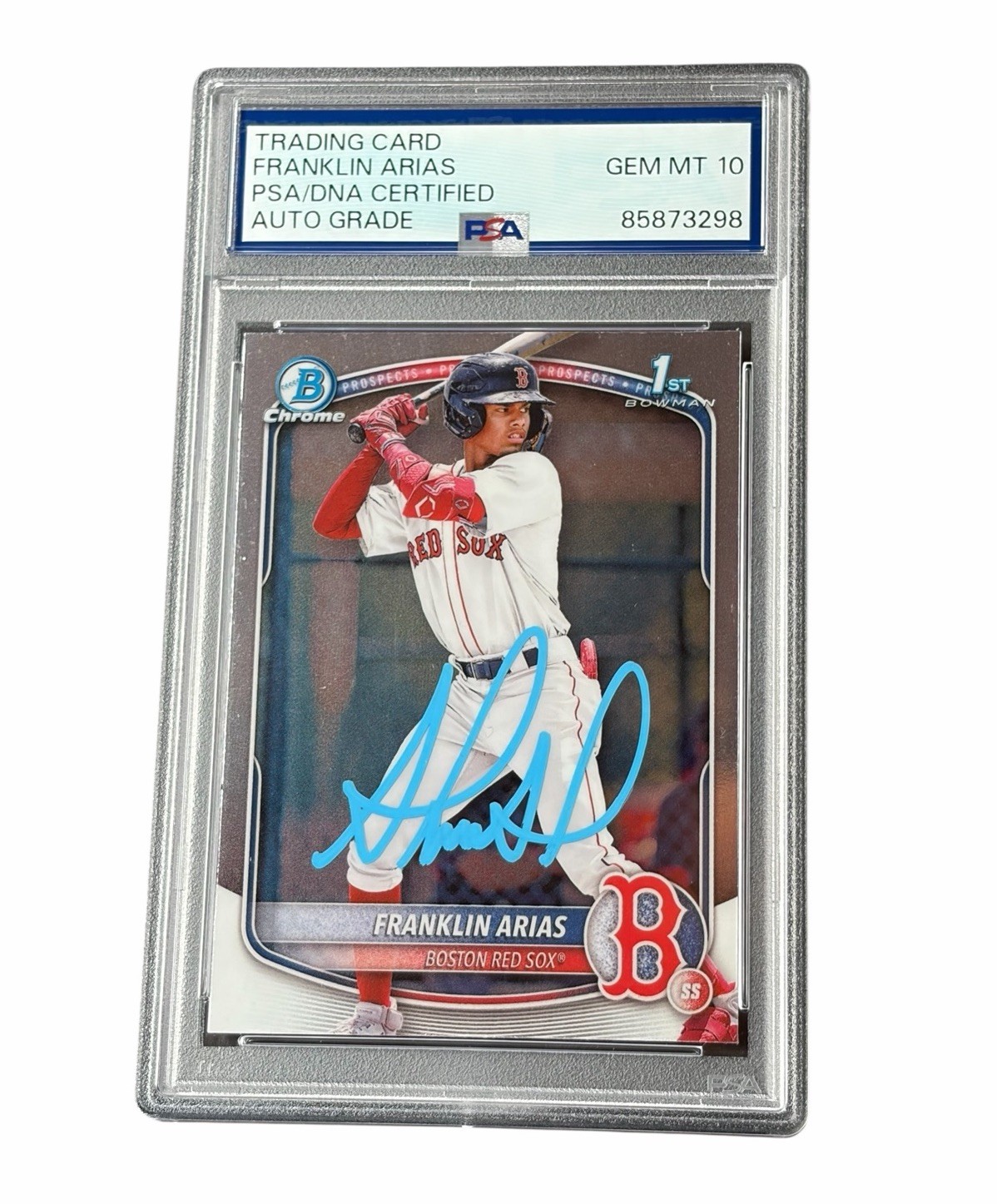 Franklin Arias Signed Card 1st Bowman Chrome Auto Boston Red Sox PSA 10 view 1