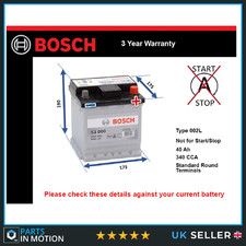 Battery fits SMART FORFOUR FORTWO 1.0 2013 on Bosch 002L 340A 40Ah 3Yr Warranty