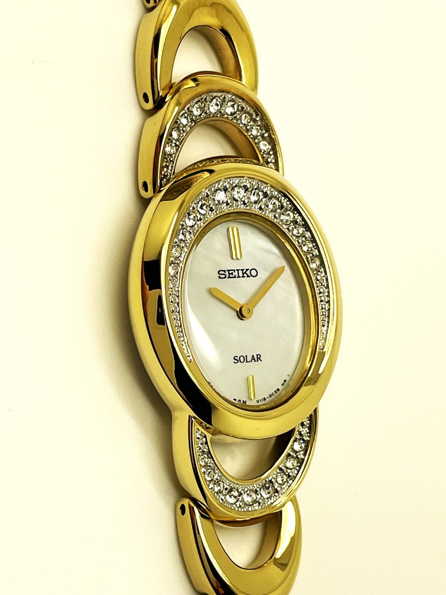 SEIKO LADIES V115-0BR0 MODERN MOP DIAL NOT-WORKING SOLAR ANALOG