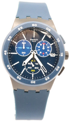 New Swiss Swatch BLUE STEWARD Silicone Chronograph Watch 40mm  SUSB417 $130