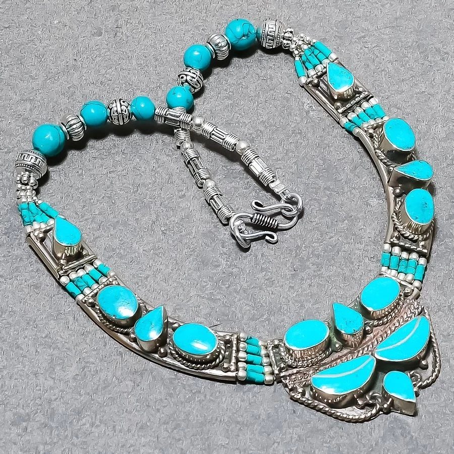 Collar Tibetano Turquesa Piedras Preciosas Nepalí Hecho a Mano Joyería 18" N17 Foto 2 de 4