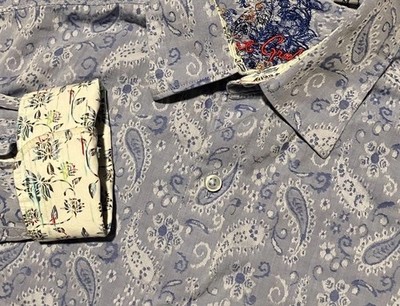 Robert Graham Shirt Size Medium Blue Paisely Long Sleeve Button Up Flip Cuff