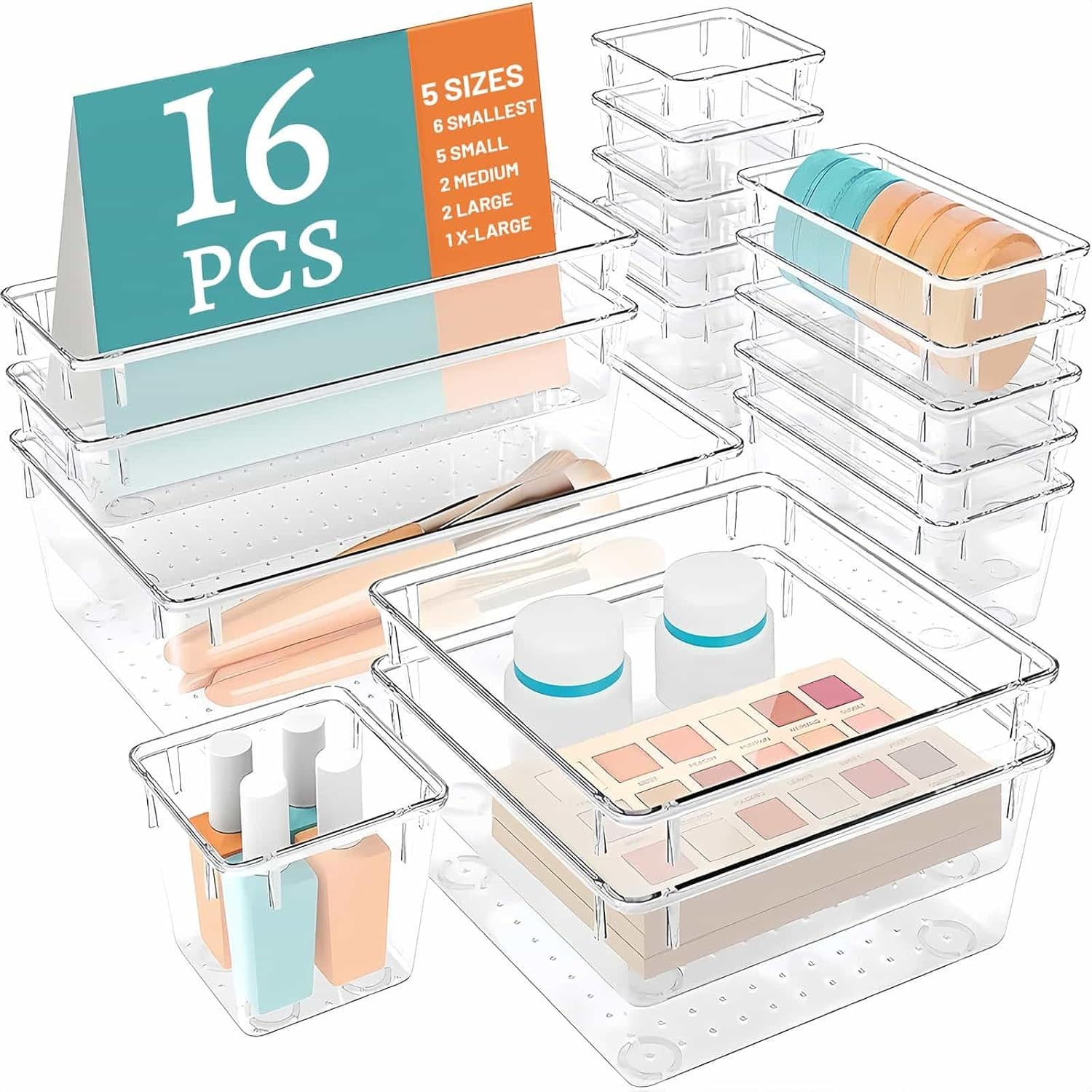 Clear Drawer Organisers Set Stackable PP Storage Trays for Makeup Office