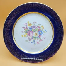 Vintage SALEM CHINA USA 9.5" Dinner Plate Cobalt Blue 23 K Gold ARISTOCRAT