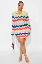 Fashion Nova "Always Happy Long Sleeve Knit Mini Dress" Multi Color | Size: S