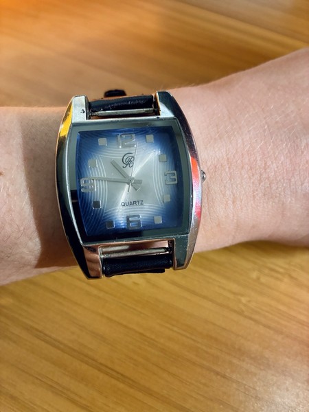 Reloj vintage de esfera azul para él o ella, correa de cuero negro, batería nueva 2