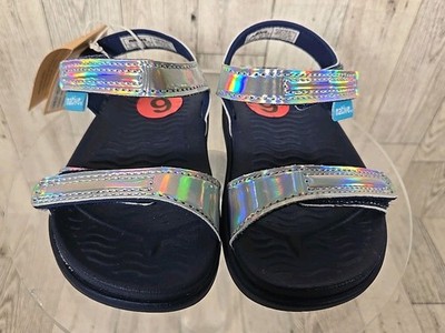 Native Sandals Girls C6 Charley Hologram Regatta Blue Hook & Loop Toddler NEW