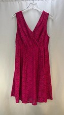 Womens Fit & Flare Dress Pink Floral Lace Sleeveless Surplice Neck Cocktail