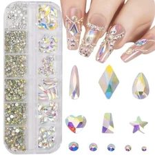 Multi Shapes AB 3D Glass Crystal Nail Art Rhinestones Kit with 0.8mm Round 