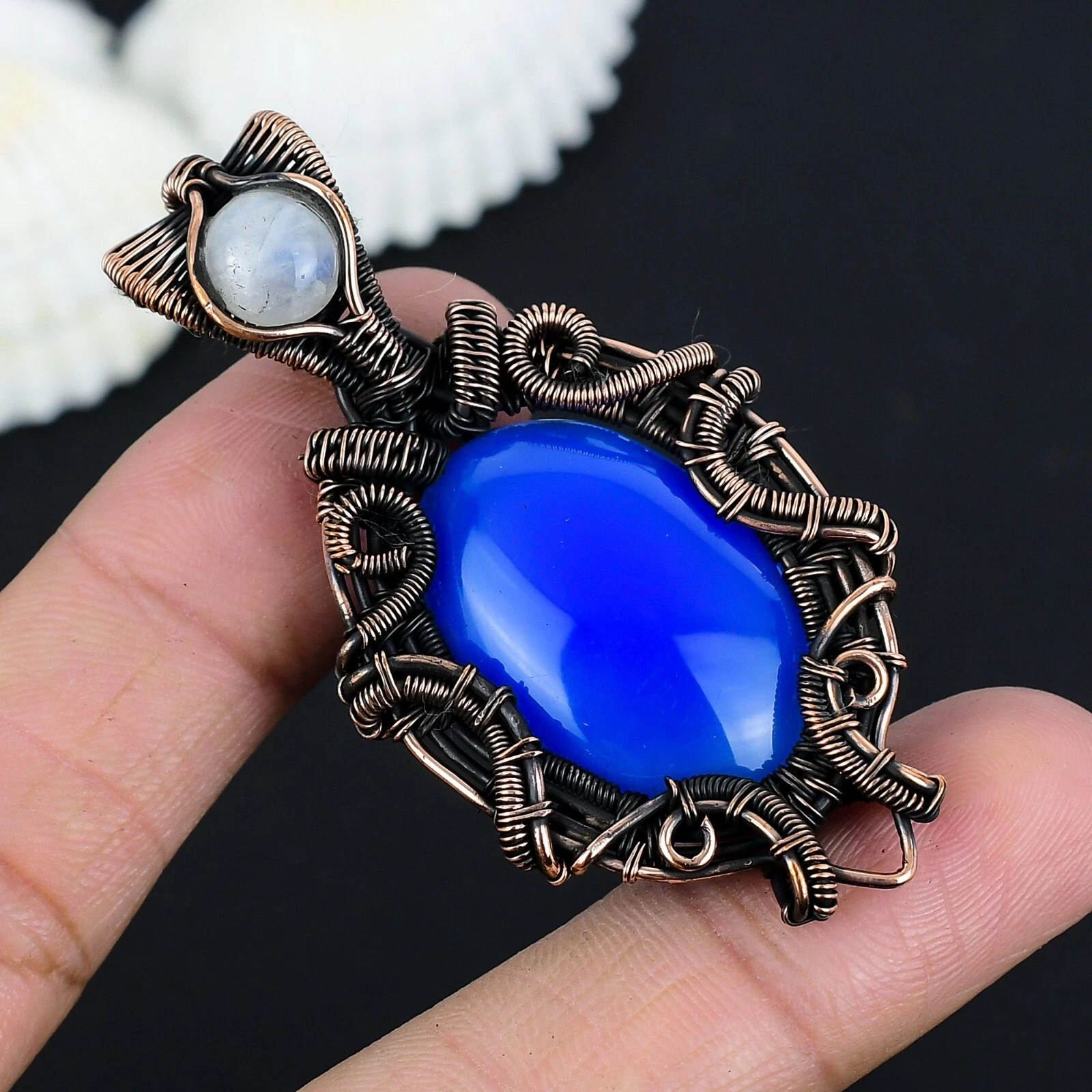 VETEMENTS Ciondolo pietra preziosa calcedonio blu filo di rame avvolto ciondolo regalo per compleanno