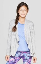 C9 Champion Girls Studio Gray LS Open Front Flutter Ruffle Cardigan