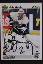 Brian Benning LA Kings Autographed 1991/92 Upper Deck #415 Hockey Card JSA 16H