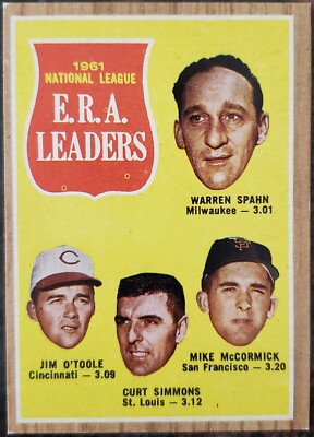 1962 NL E.R.A. Leaders Topps Card #56 MLB Warren Spahn O'Toole Simmons McCormick