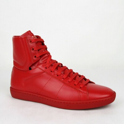 $545 Saint Laurent Men's Red Leather SL/01H Hi Top Sneaker 417850 6422