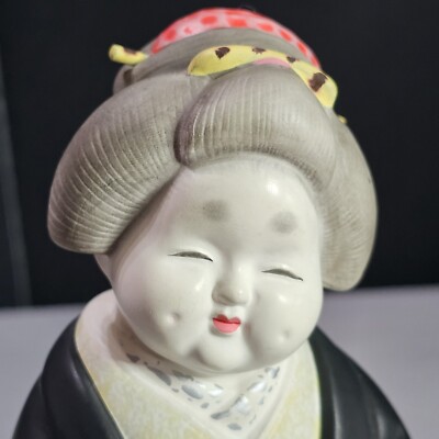 ⭐︎kotofuku様⭐︎ VTG Japanese Doll Otafuku Ofuku Clay Figure Kimono Cute 💜 Purple