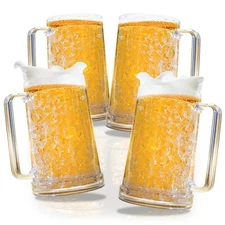 Double Wall Frozen Beer Mugs for Freezer with Handles 16 Oz, Set of 4 Clear