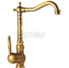 Antique Brass Kitchen Bathroom Sink Swivel Faucet Mixer Tap Single Lever Handle