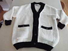 Zara Chunky Knit Oversized Fit Cardigan Sweater Size Medium Ivory wth Black Trim