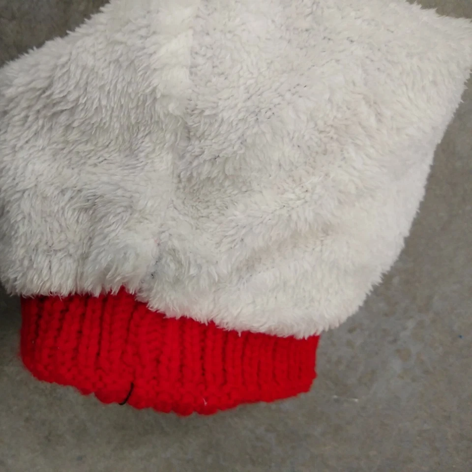 Sombrero Tejido Forrado con Suave Vellón Blanco Rojo Pompón Azul con Corazones Blancos Foto 3 de 4