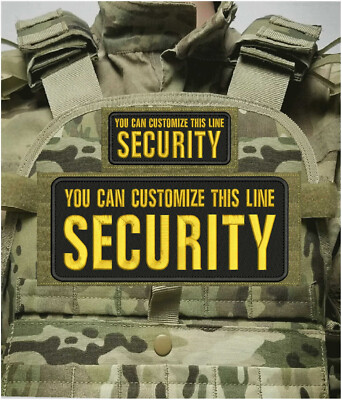 CUSTOMIZE SECURITY EMBROIDERY PATCH 4X10 AND 2X5 HOOK ON BACK GOLD ON BLACK