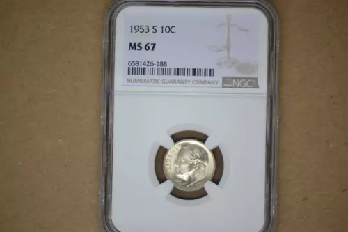1953-S Roosevelt Dime- NGC MS-67.  Beautiful Coin!