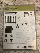 NEW Stampin' Up! LITTLE ADDITIONS Cling Stamp Set - Baby Announcement/Shower