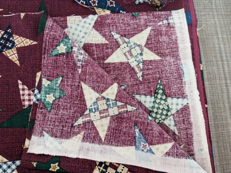 Vintage Spring Industries Burgundy Patchwork Stars Fabric Cotton 33" x 44" W - Image 3 of 4