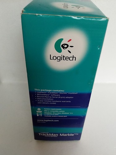 Vtg Logitech Trackman Marble Mouse Windows 95 Thumb Operated 3 buttons /box 1997 - Picture 5 of 7