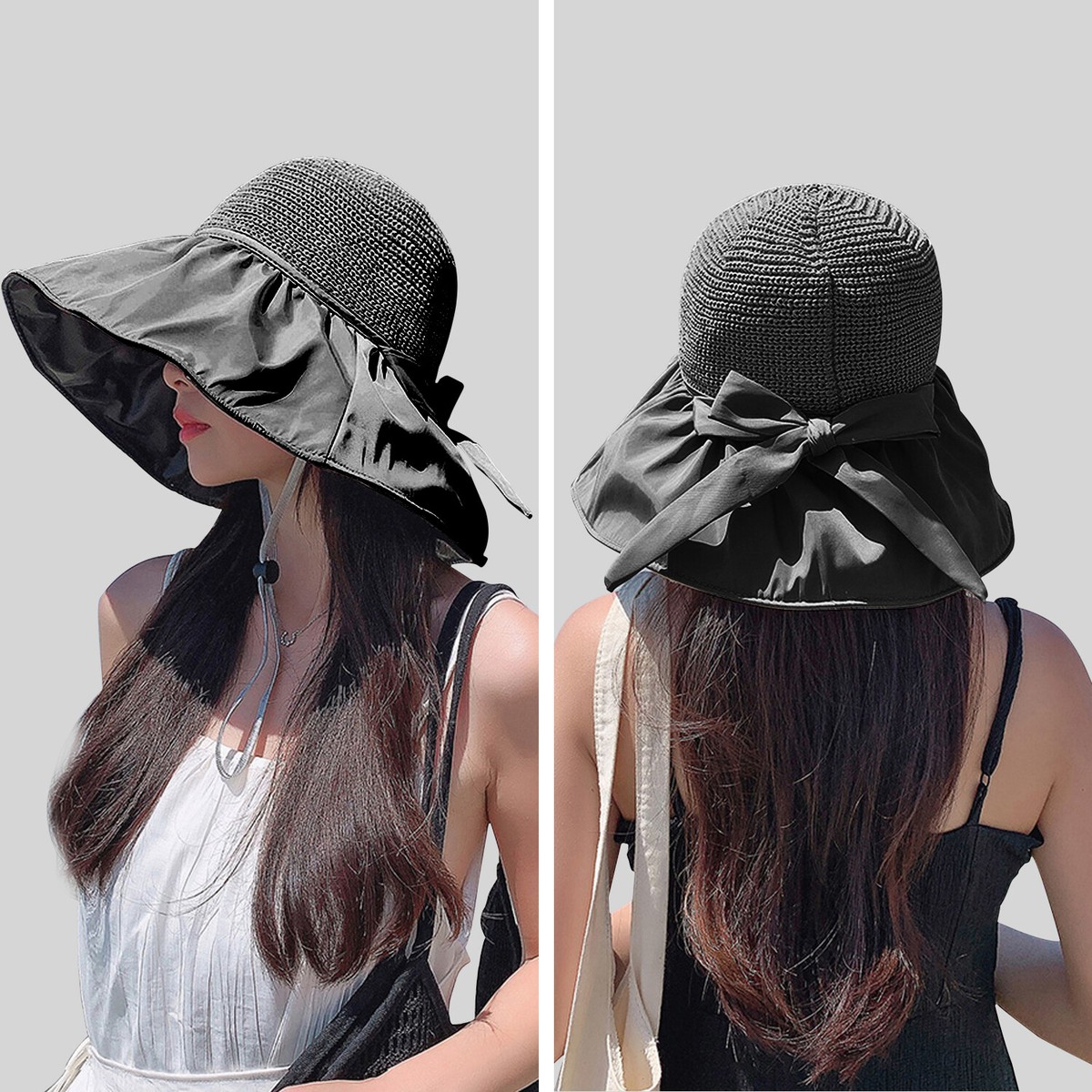 Wide Brim Straw Hat Big Floppy Foldable Roll Up Beach Sun Hat UPF 50+ Womens Wide Brim Straw Hat Big Floppy Foldable Roll Up Cap  main image 3