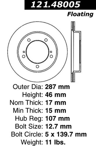 Centric Front Disc Brake Rotor for Tracker, Sidekick (121.48005) - Picture 6 of 9