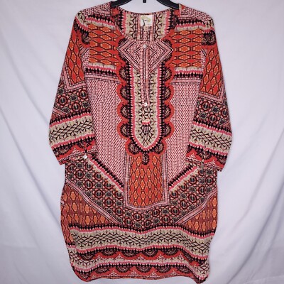 Fig And Flower Tunic Medium Orange Aztec Geometric 
