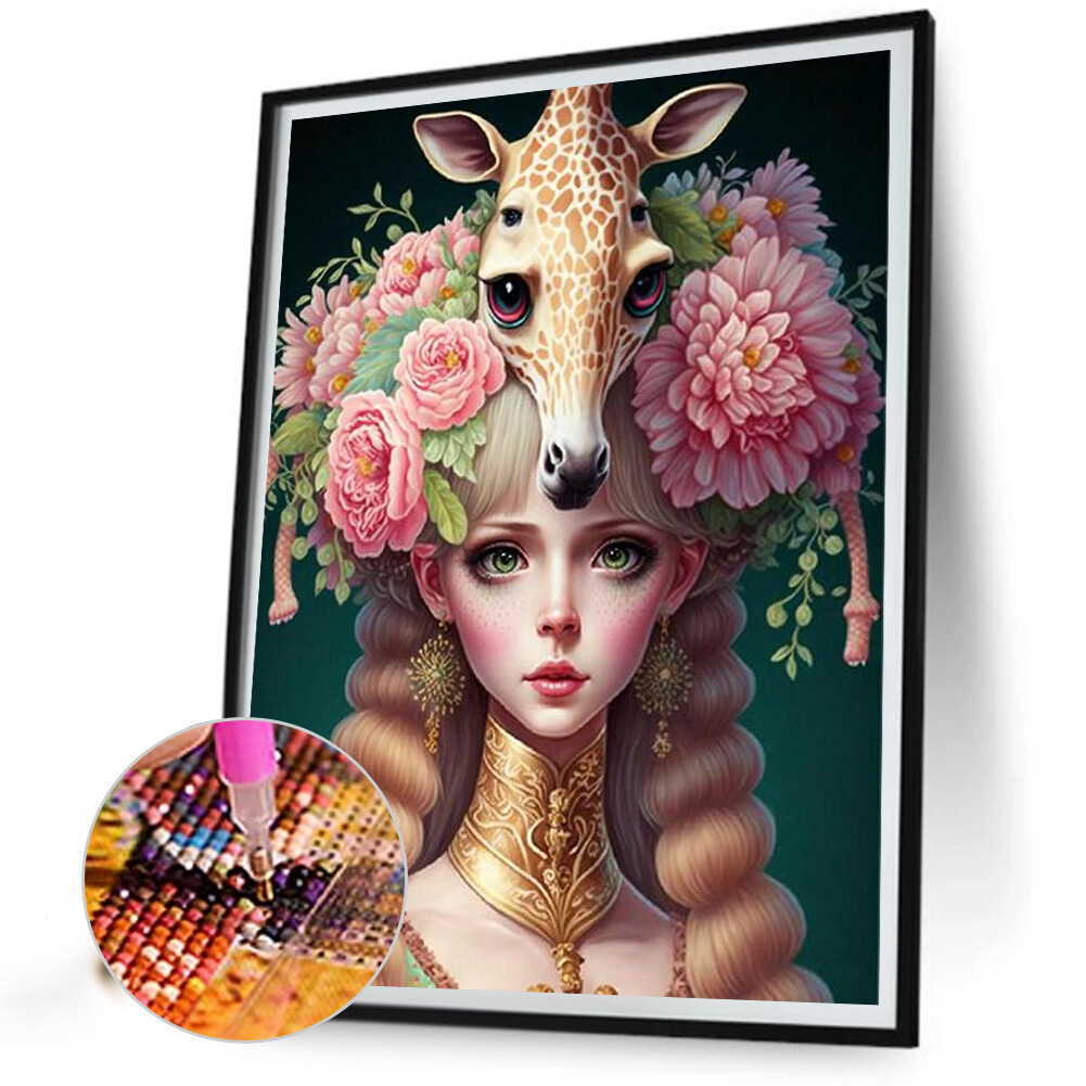 5D DIY Full Round Drill Diamond Painting Giraffe Girl Home Decoration