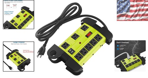 8-Outlet Heavy Duty Power Strip with USB, Wall Mountable - Ideal for Outdoor Use - Picture 2 of 9