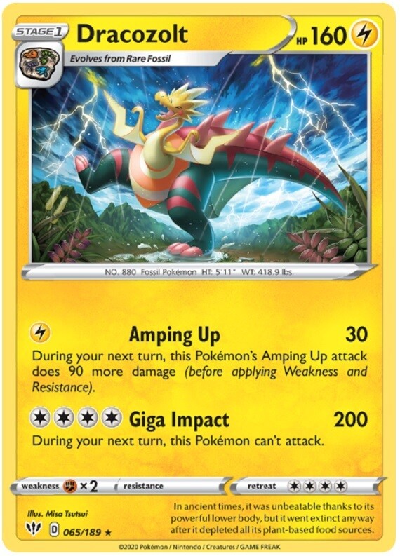 x4 Dracozolt - 065/189 - Rare Pokemon SS03 Darkness Ablaze M/NM