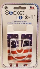 Socket Lock-It Card Holder  Phone Grip Holder In One Up To 3 Cards USA Flag New