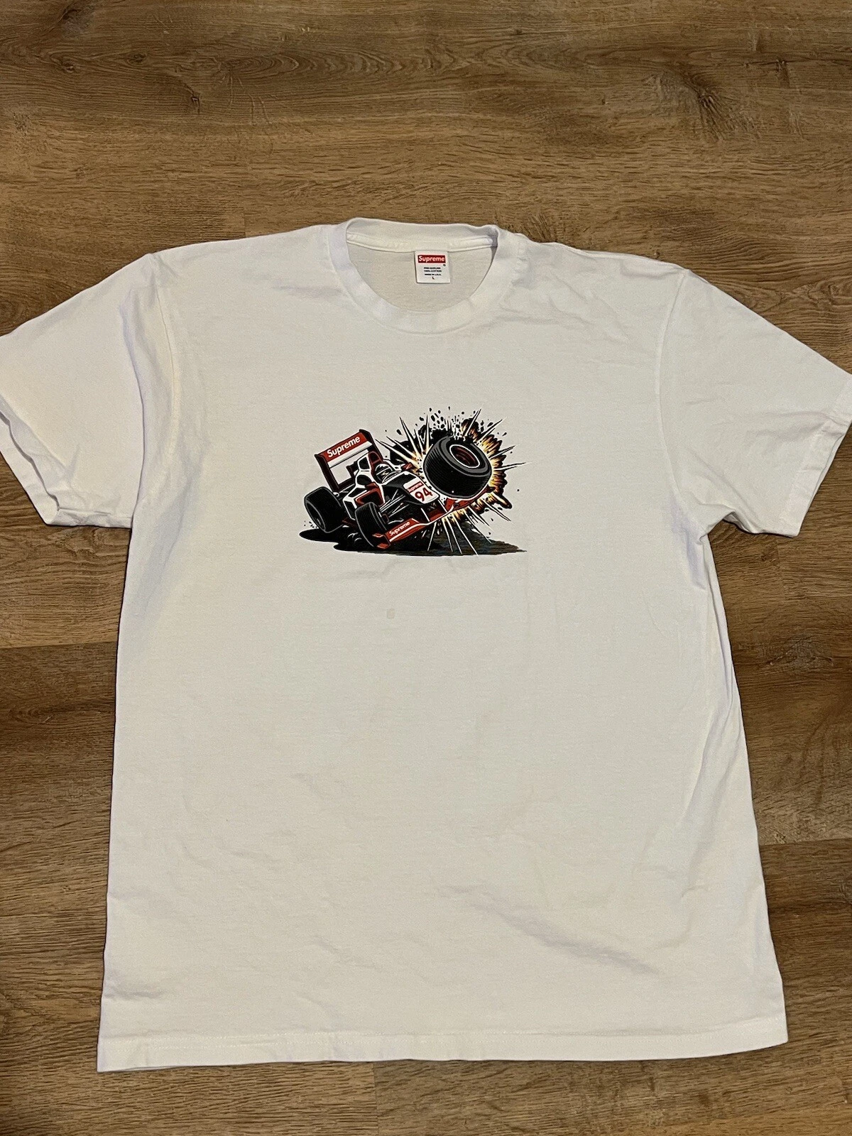 Tee shirt voiture de course Supreme Car Crash F1, grand, blanc, occasion