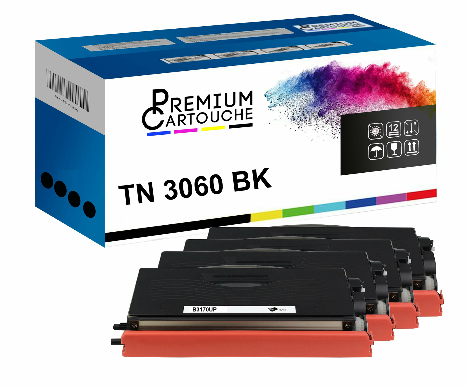 Toner TN-3060 noir compatible Brother lot de 4 cartouches pour imprimante laser