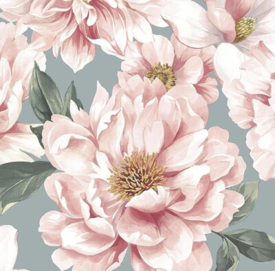 Große Blumen Design Bibliothek Tapete Rosa & Blau 283753 Dimension Floral Blatt