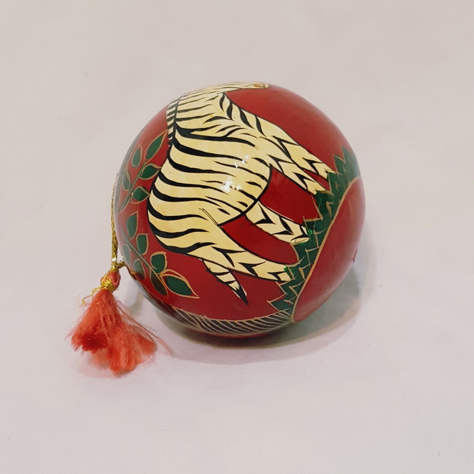 Zebra Paper Mache Animal Round Christmas Ornament 2" Red Green Africa