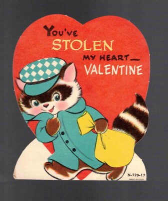 Vintage  Valentine Card of a Racoon Spy